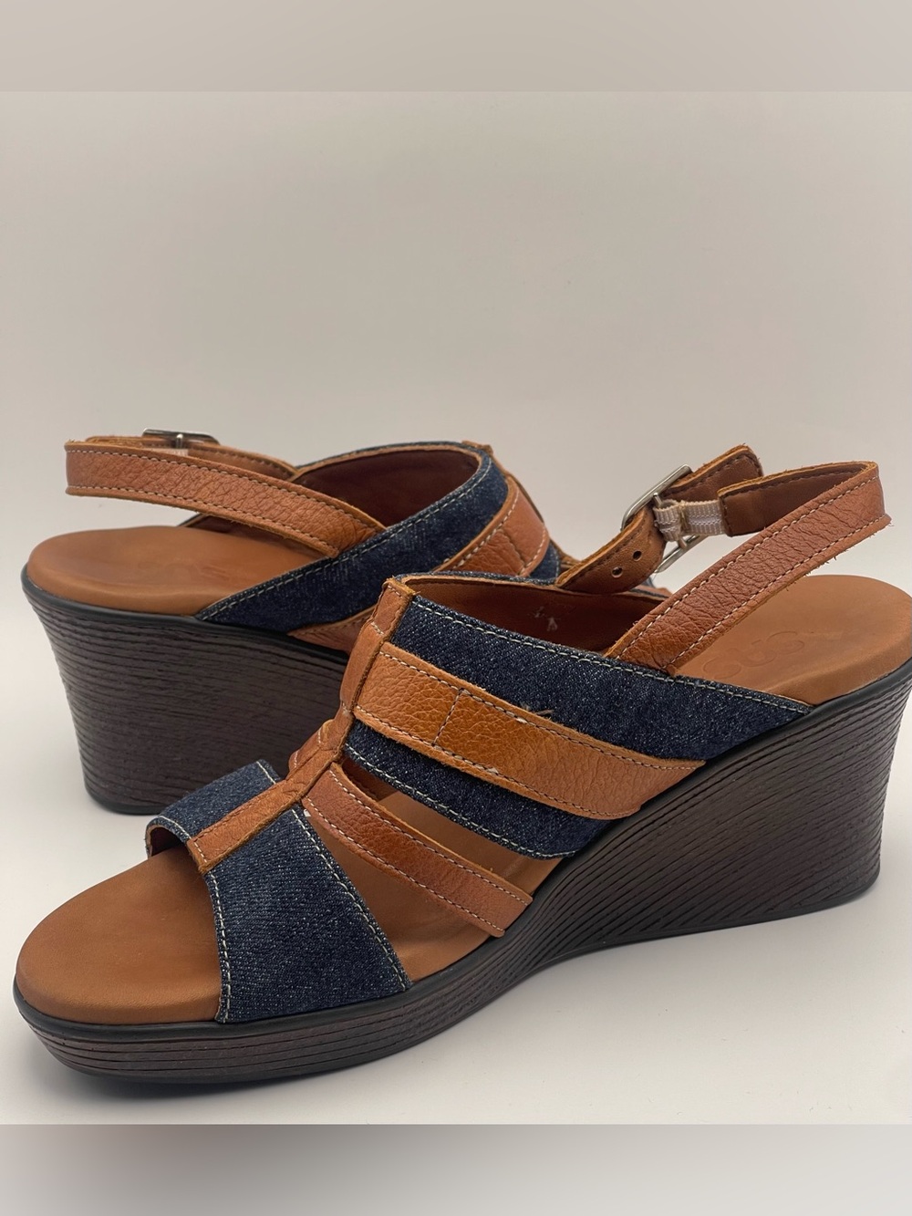 SAS Denim & Leather Comfort Wedge Sandals Slingback Style | Women’s 6.5M